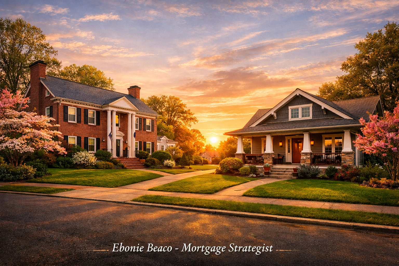 Sunset over a residential street with homes in Virginia and Florida showcasing home equity potential.
