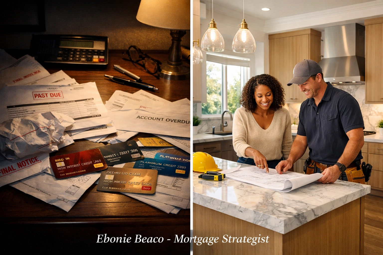 Comparison of high-interest debt versus using a California HELOC for a modern kitchen renovation project.