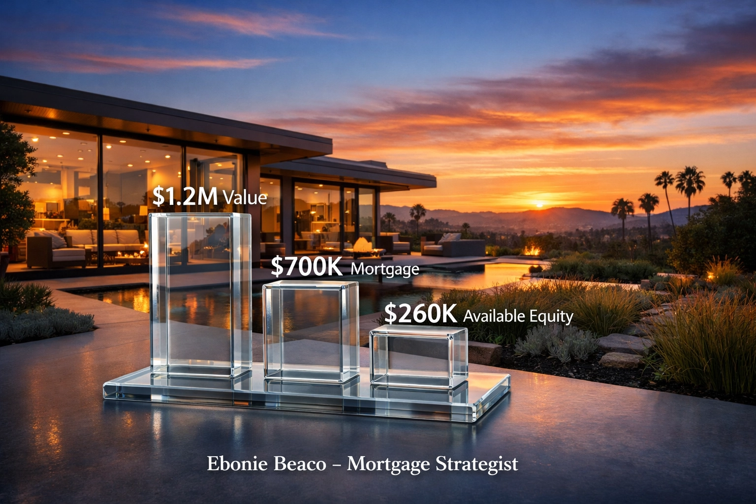 Financial breakdown of California home equity, mortgage balance, and available HELOC borrowing limit.