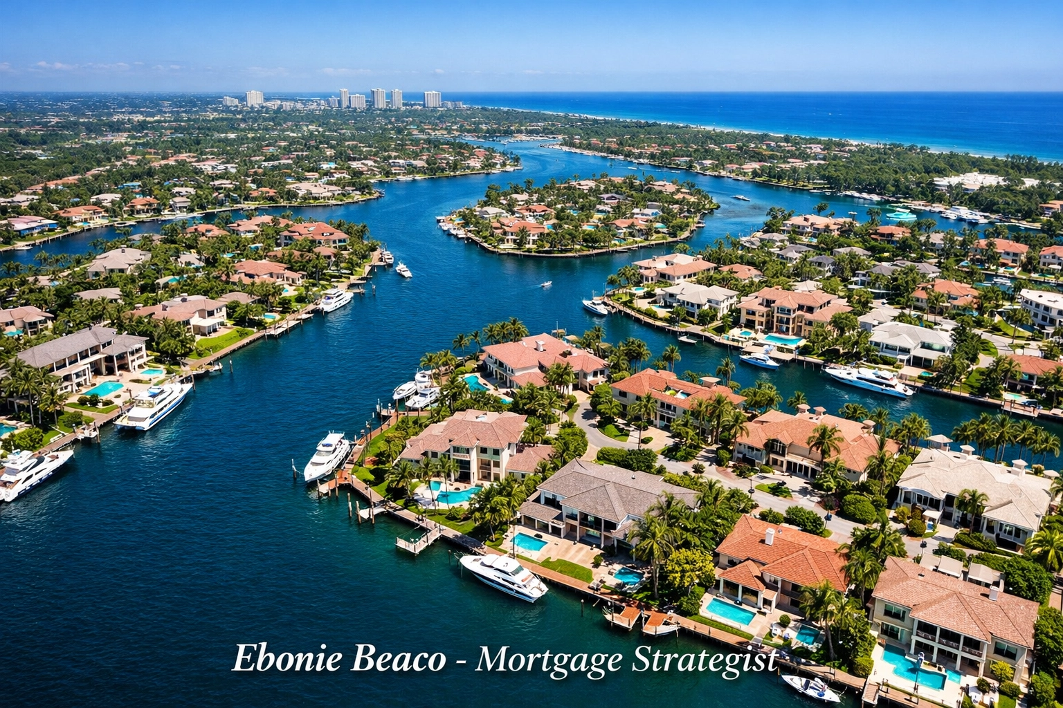 Aerial drone view of a prestigious Florida gated community with high-end luxury estates and private docks.