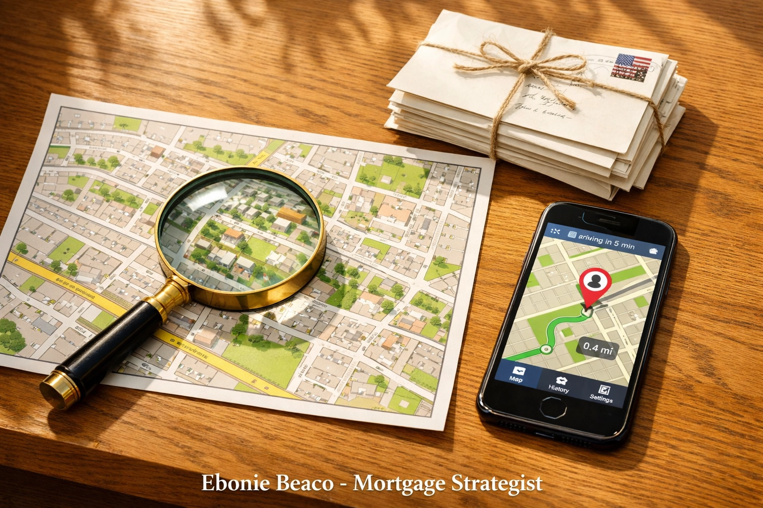 Map and magnifying glass showing how to find off-market properties in California and Florida.