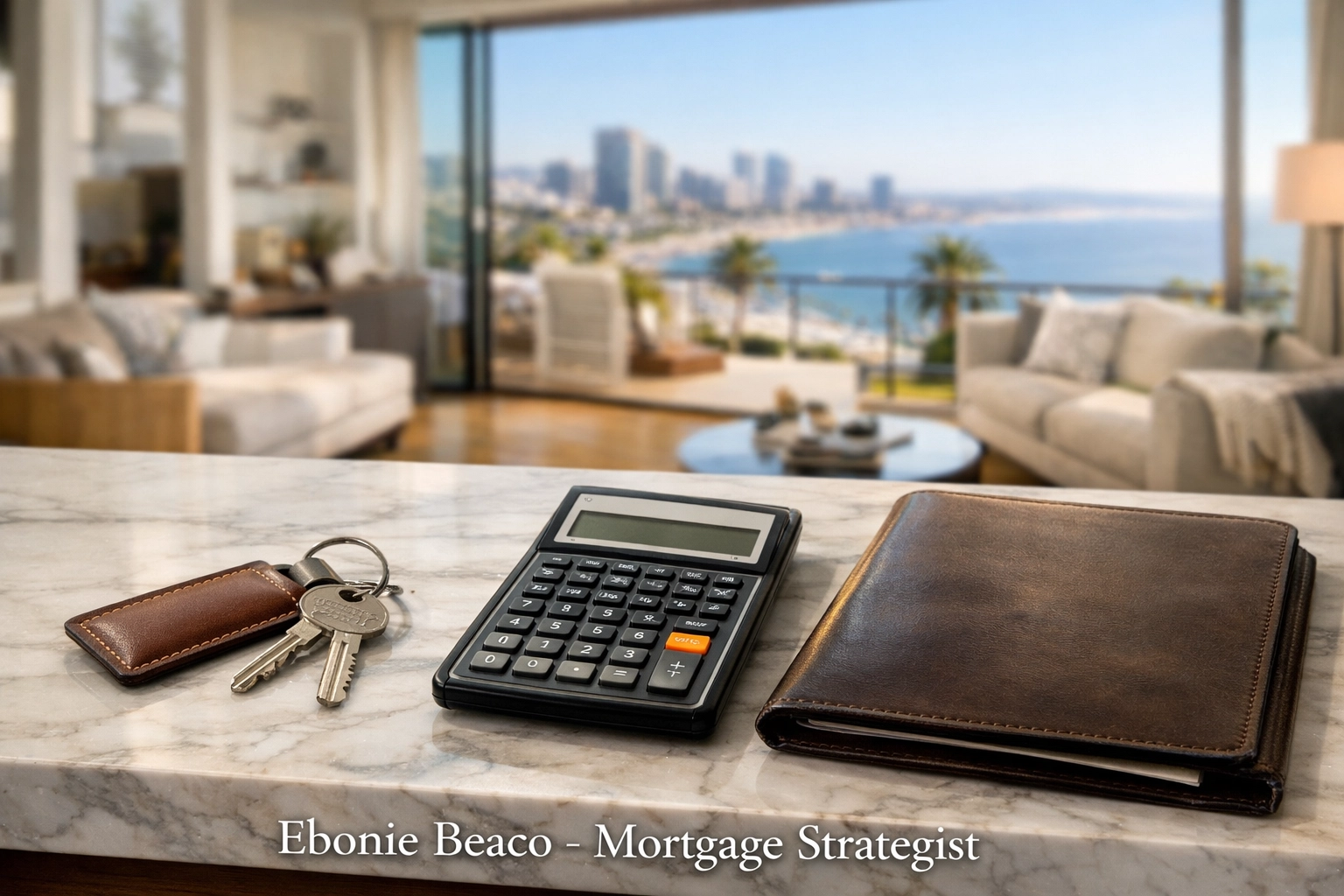 Home office with keys and calculator illustrating cash-out refinance for off-market property deals.