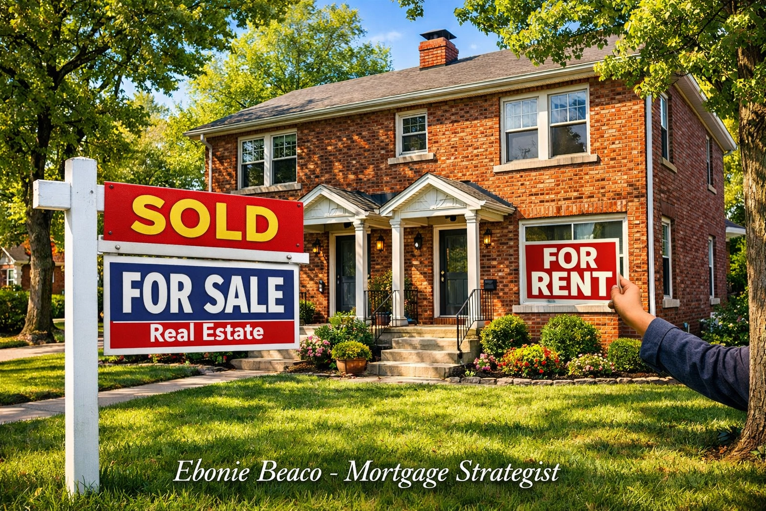 A Missouri brick duplex with a for rent sign used as an income-producing real estate asset.