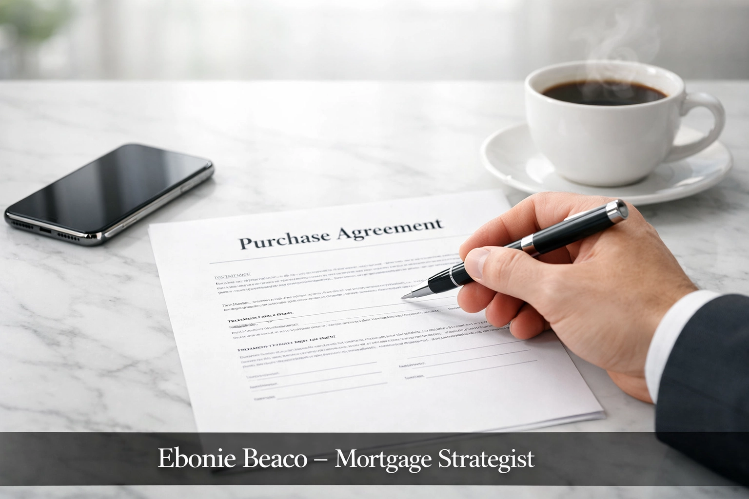 Professional signing a wholesale purchase agreement for a real estate assignment of contract in Georgia.