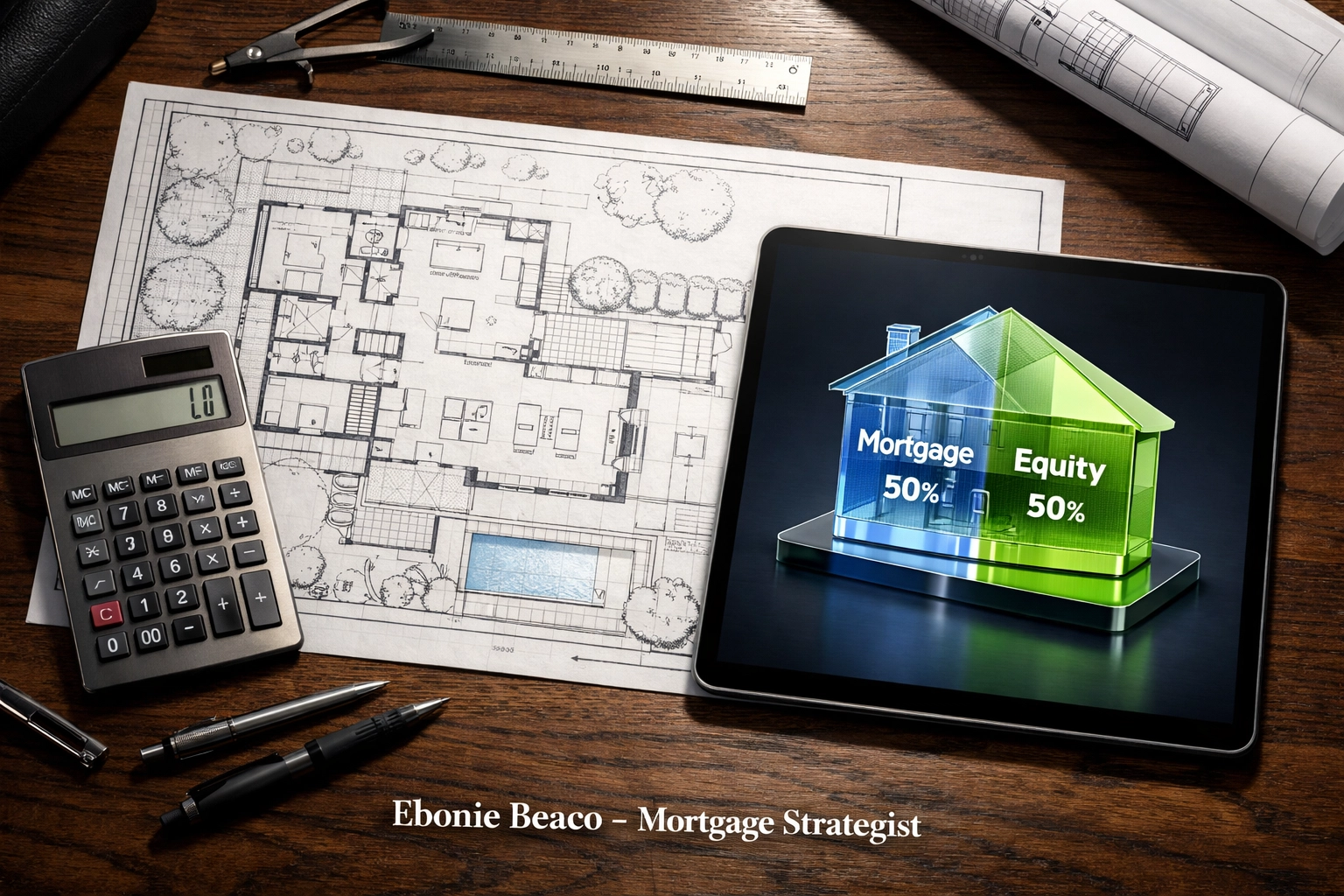 Home equity calculation infographic showing mortgage balance and available line of credit.