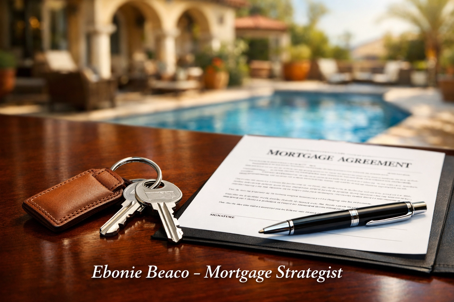 Luxury real estate closing documents and house keys for a Florida Jumbo Loan purchase.