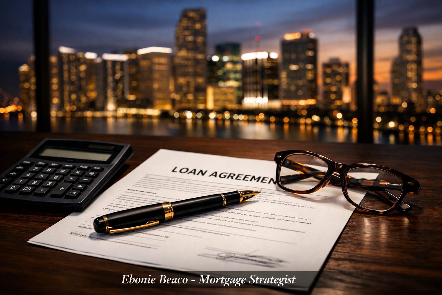 Calculating monthly payments for Florida fix and flip loans on an executive desk.