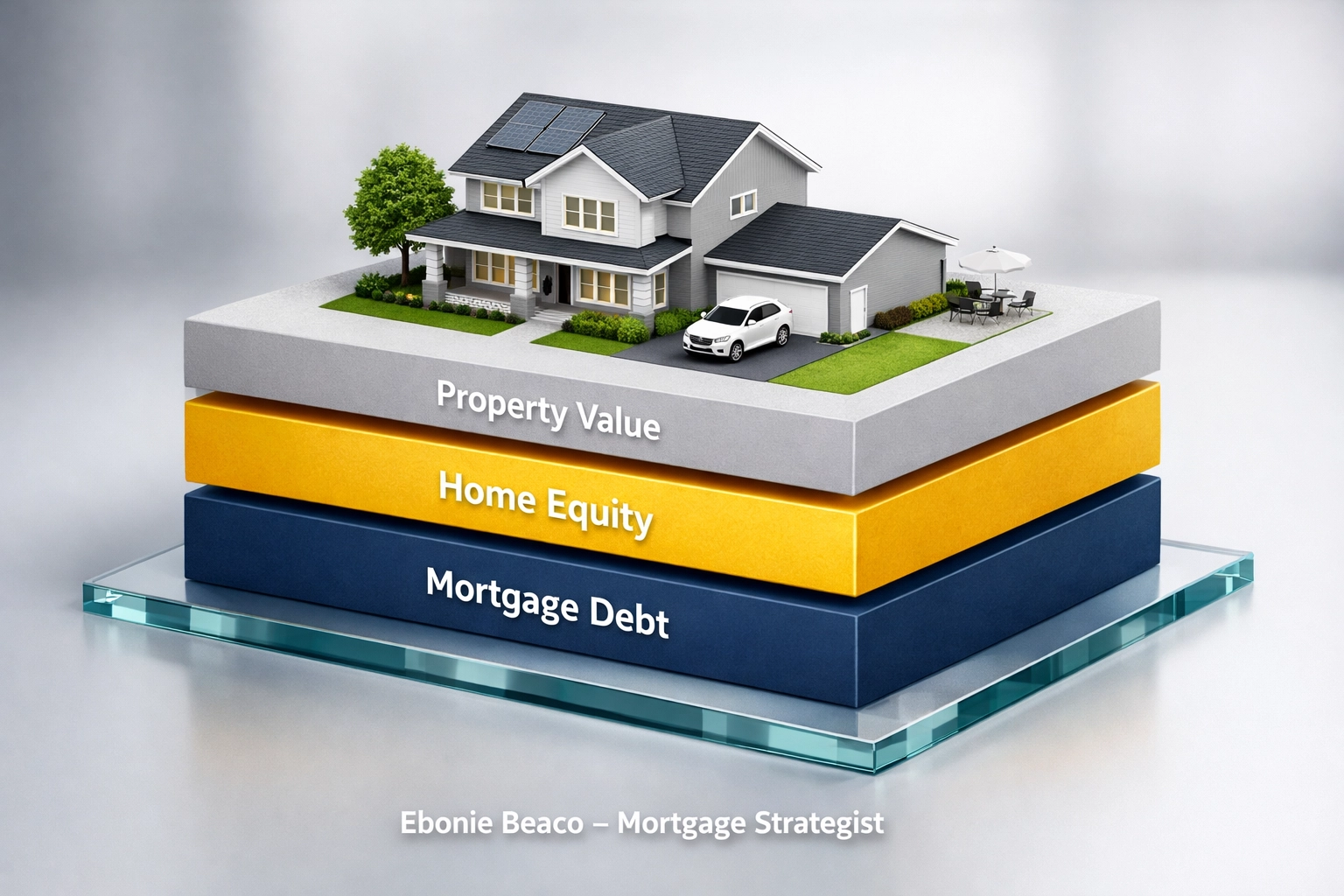 Detailed house model illustrating the breakdown of mortgage debt and available home equity for a HELOC loan.