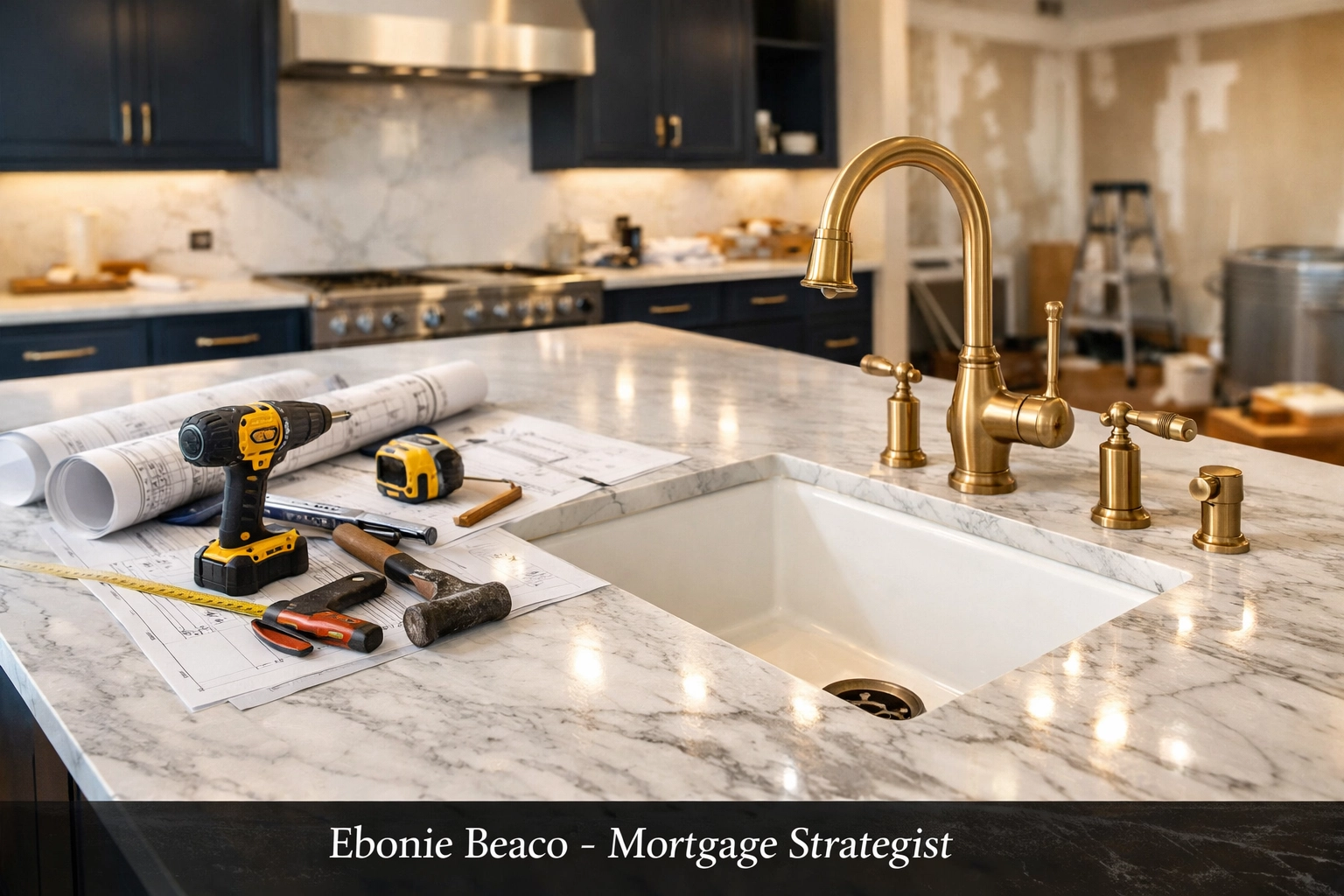 Luxury kitchen renovation with marble countertops showing how home equity lines of credit fund property upgrades.