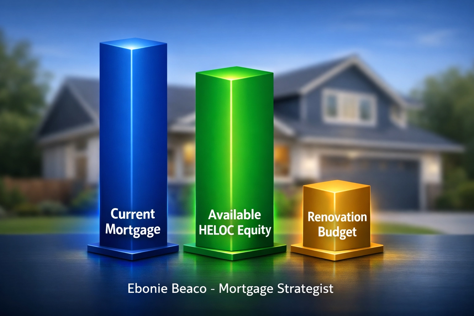 Visual guide to home equity showing how a HELOC adds to your renovation budget without changing your mortgage rate.