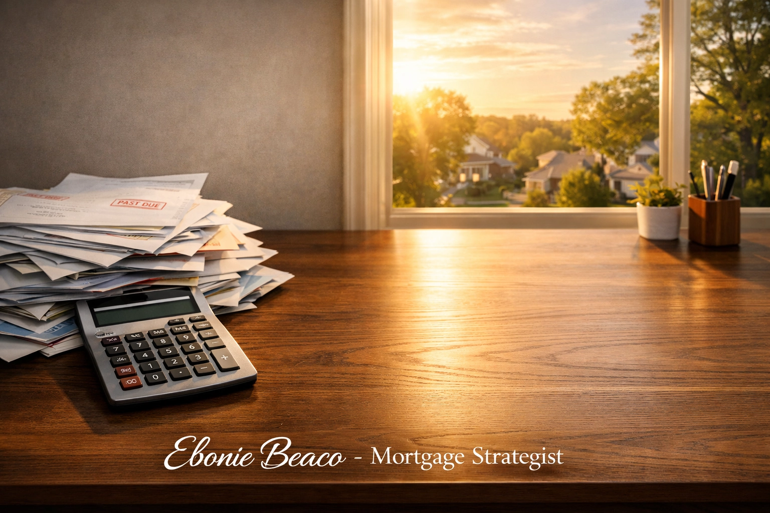 A home office desk showing the transition from debt stress to financial breathing room with a HELOC.