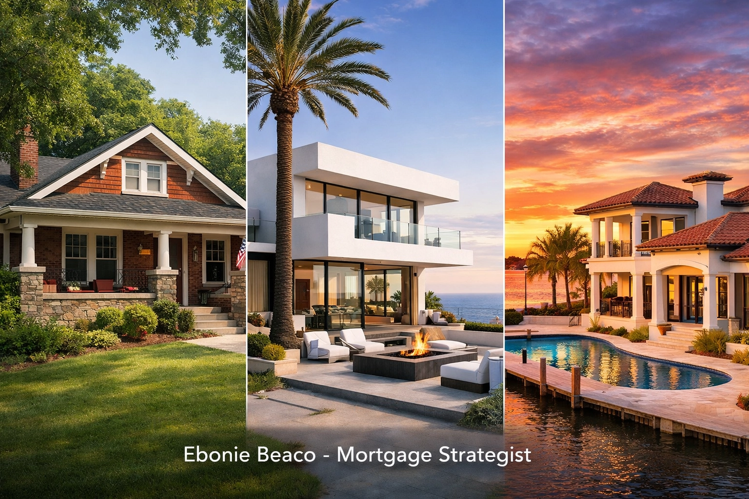 Residential properties in Georgia, Florida, and California illustrating regional HELOC loan options.