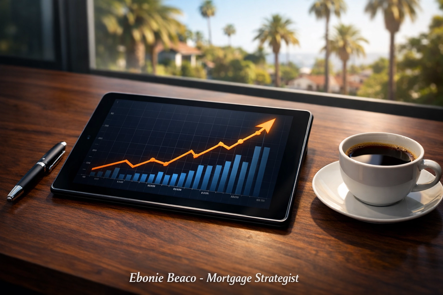 Chart on a tablet showing rising California HELOC interest rates and potential monthly payment increases.
