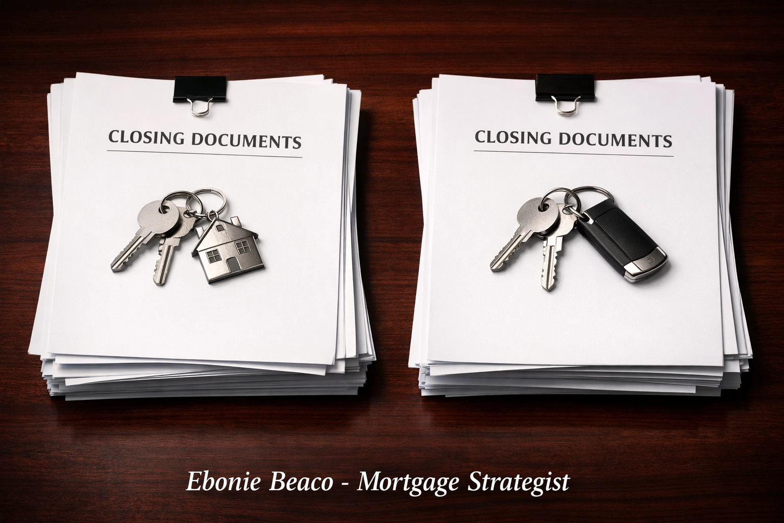 Real estate closing documents and house keys illustrating a wholesale double closing strategy.
