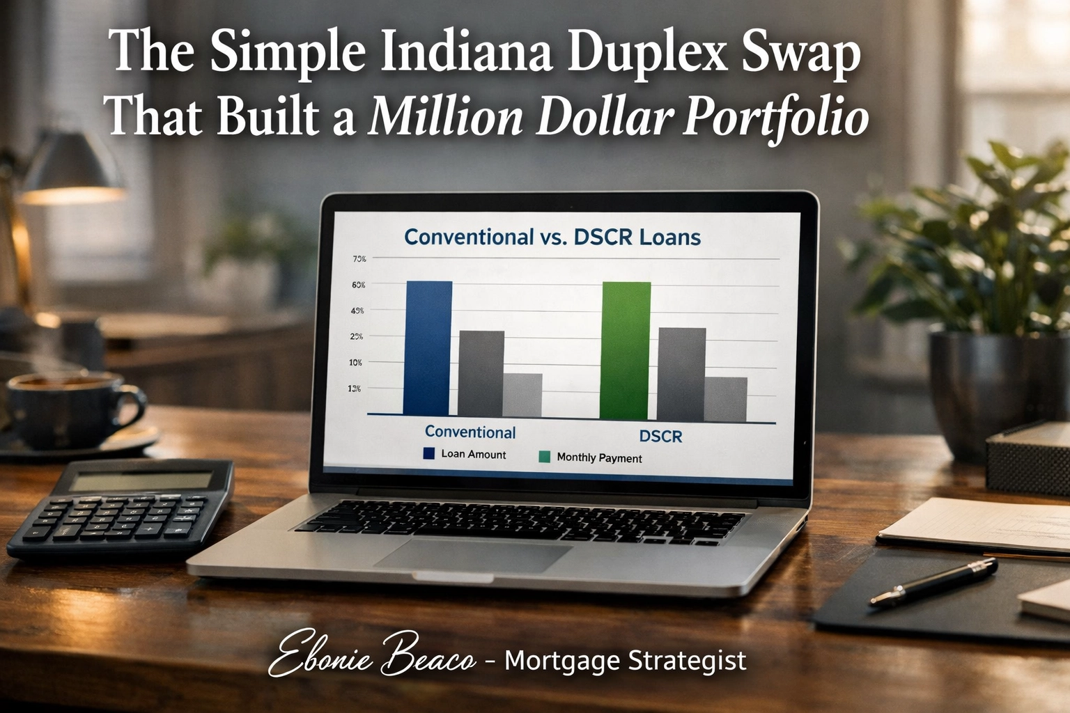 Financial chart on a laptop comparing conventional and DSCR loans for Indiana property investors.