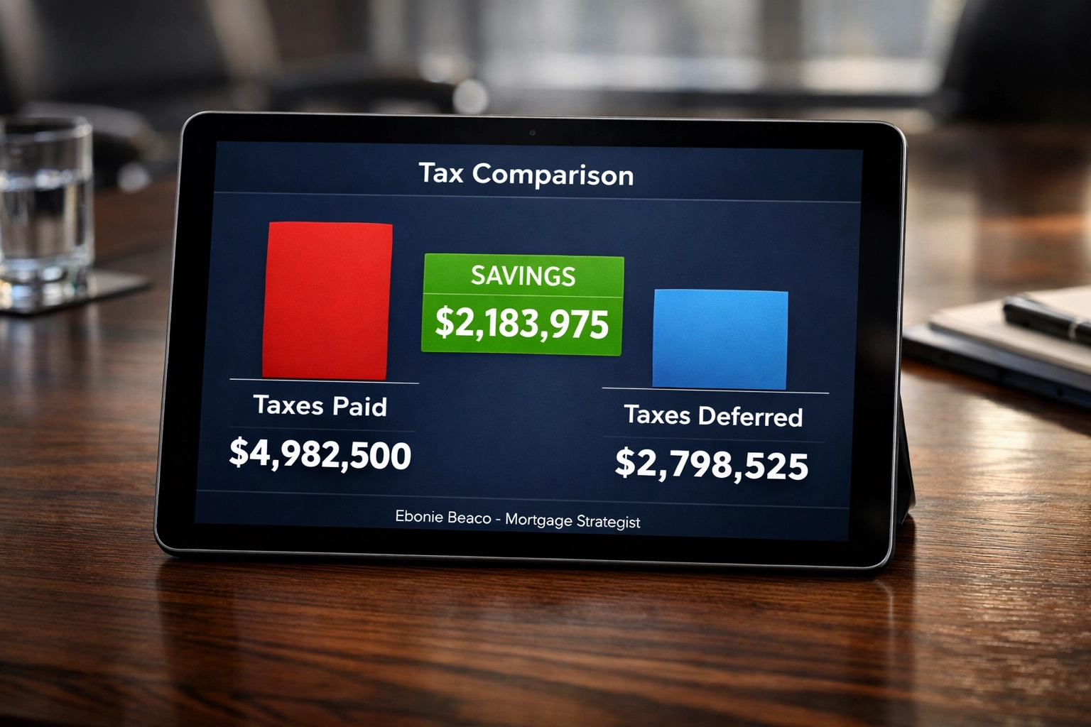 Chart displaying 1031 exchange tax savings for a California mixed-use property deal.