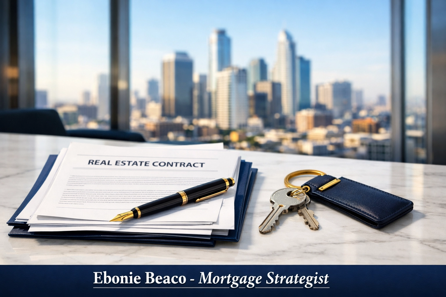 Real estate wholesale contracts and house keys on a desk representing a successful assignment of contract deal.