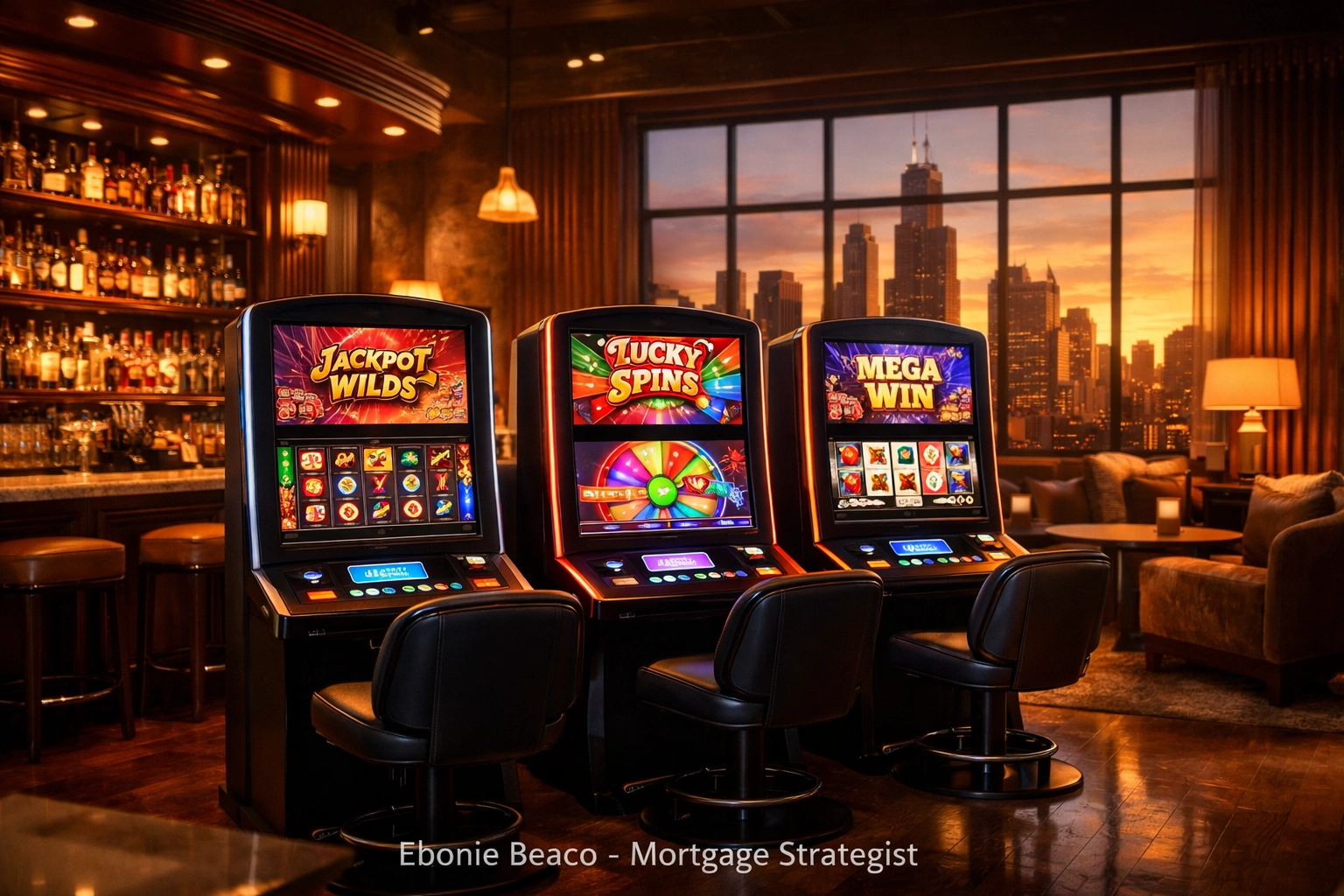 Sleek video gaming terminals in a Chicago bar increasing revenue and rental stability for commercial landlords.