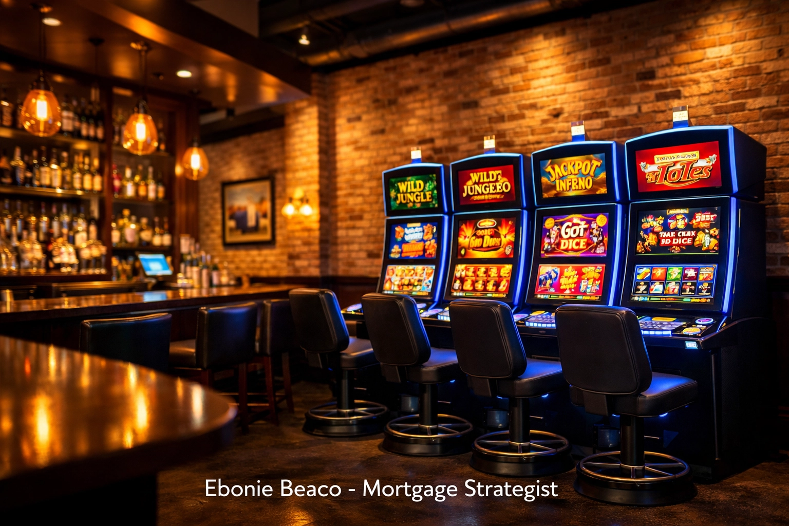 Modern slot machines in a stylish Chicago tavern providing extra revenue for business tenants.