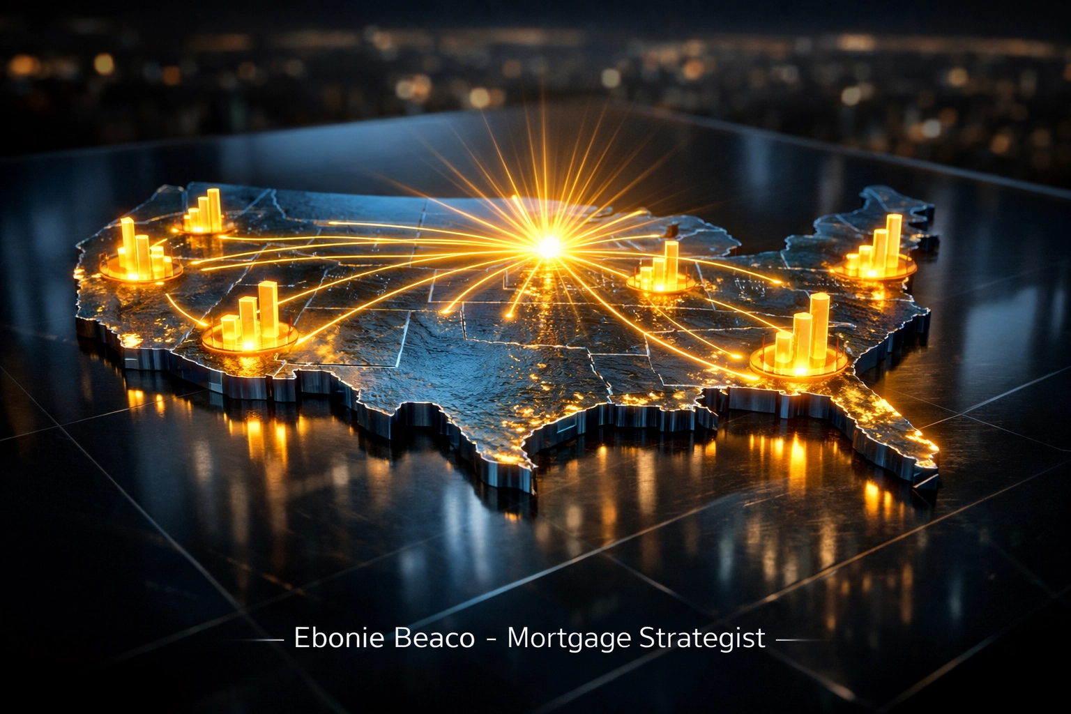 Map of the United States illustrating mortgage revenue sharing and passive income growth for loan officers.
