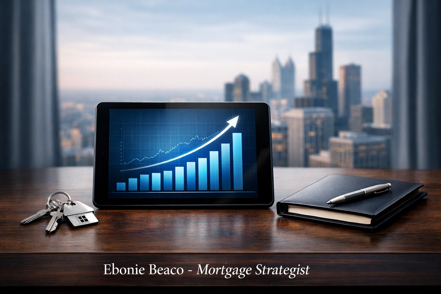 Growth chart and keys representing a cash-out refinance strategy for real estate investor portfolio scaling.