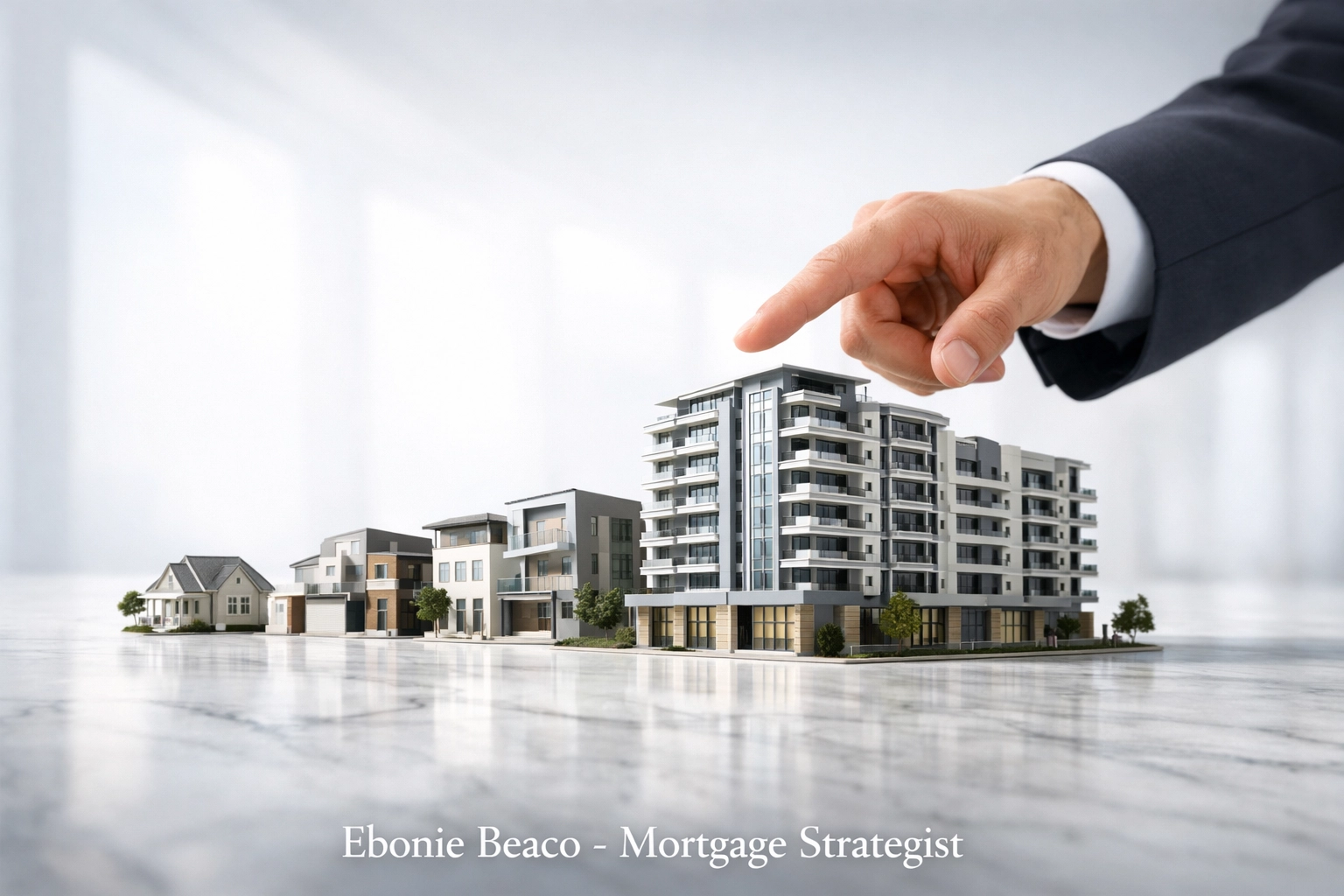 Models of homes and apartment buildings showing a path to scaling real estate portfolios with strategic financing.