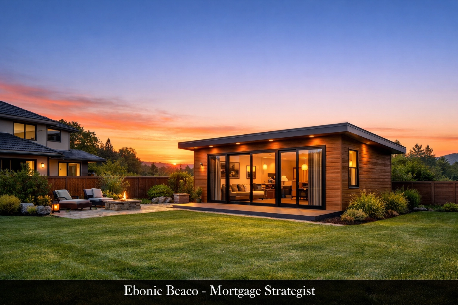 Modern home with an ADU at sunset showing how homeowners use equity for property improvements.