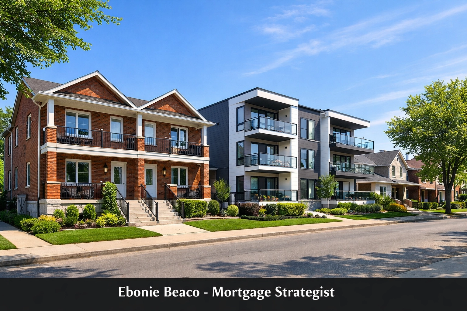 Row of multi-family investment properties representing real estate portfolio growth via home equity.