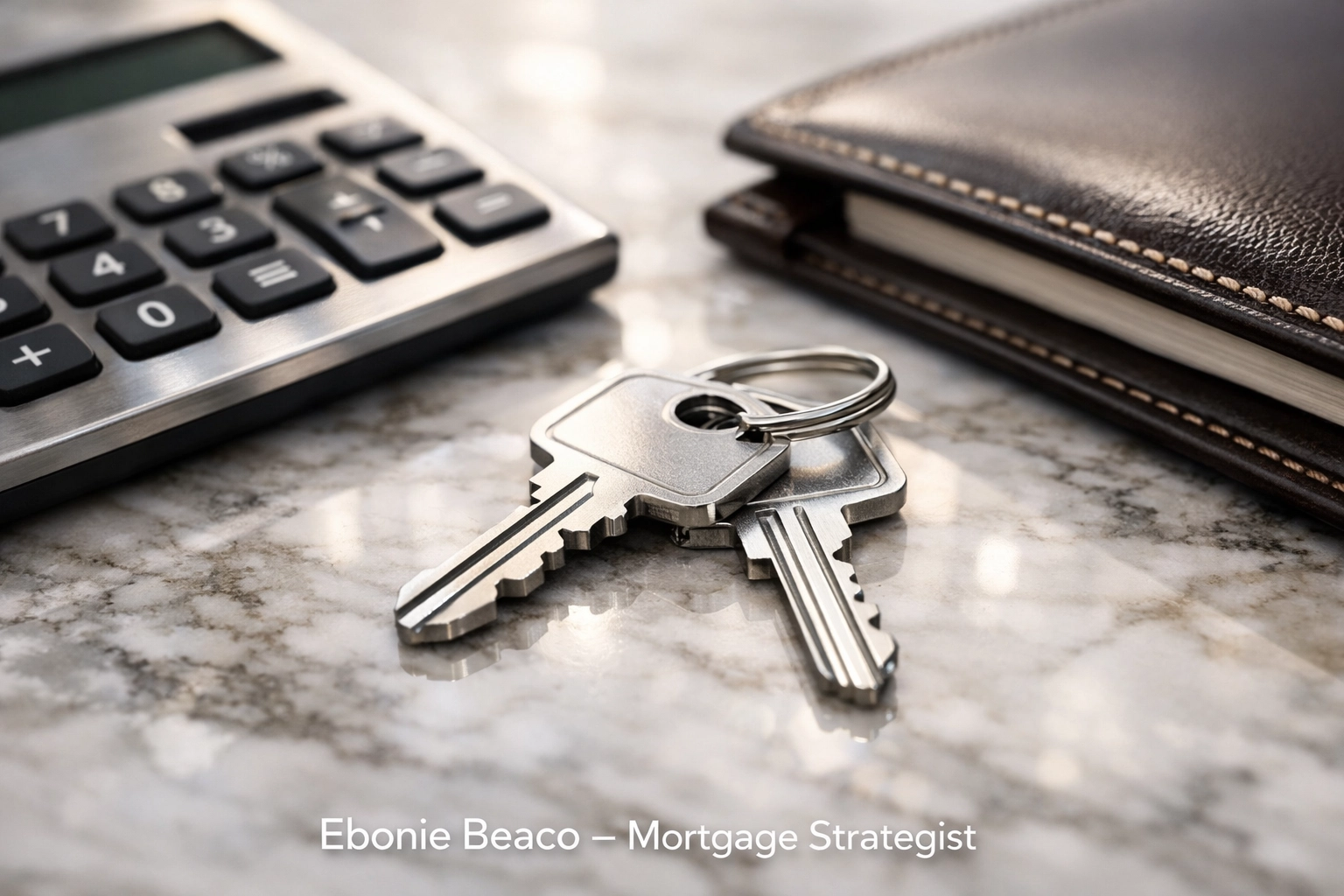 House keys and a calculator representing the net profit of an Atlanta investment property wholesale transaction.