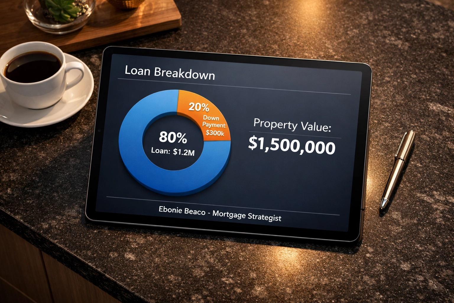Mortgage loan breakdown chart for a $1.5 million California luxury home purchase.