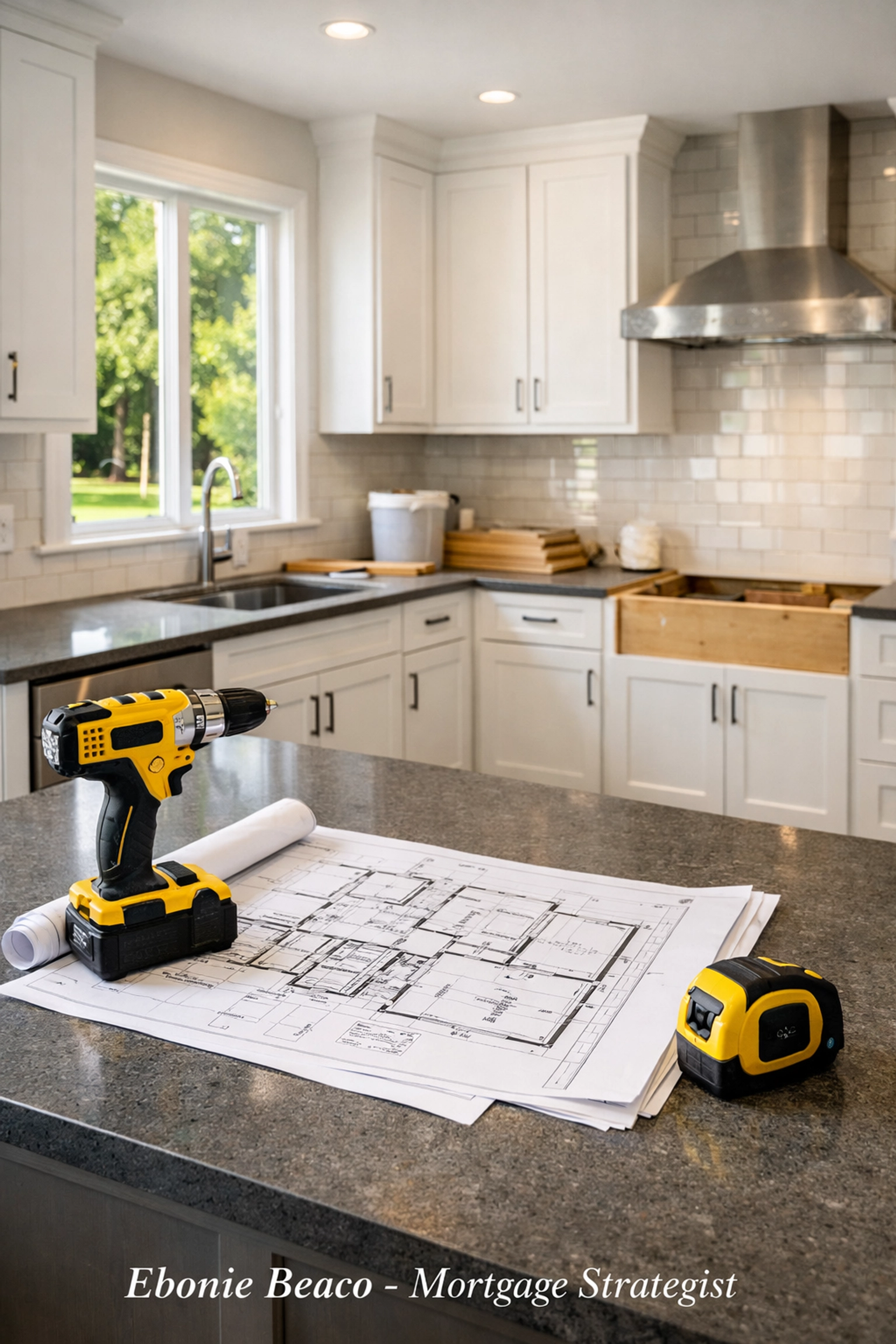 Modern kitchen renovation blueprints funded by a home equity line of credit in Indiana.