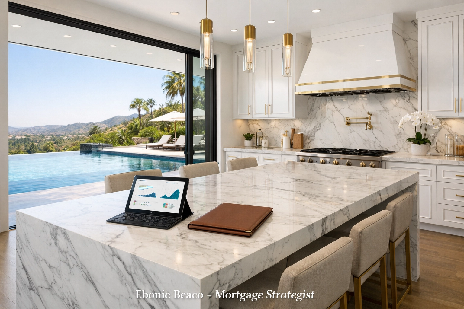 Modern luxury California kitchen representing strategic down payment options for jumbo loan investments.