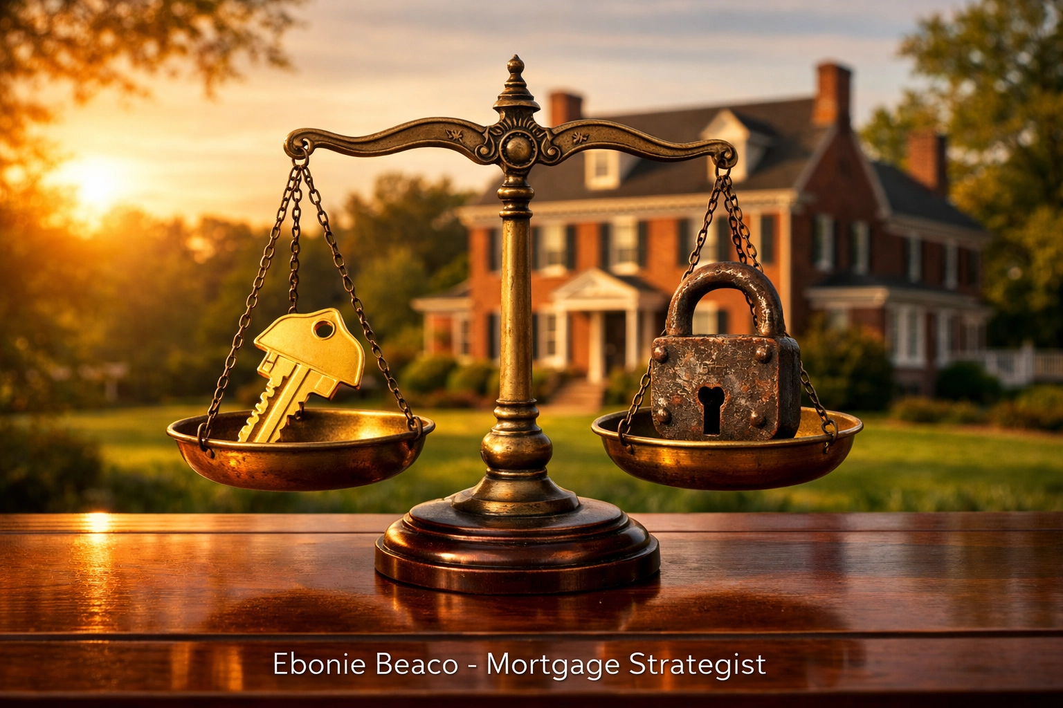 Balance scales comparing a low-rate Virginia mortgage key against a high-interest refinance padlock.