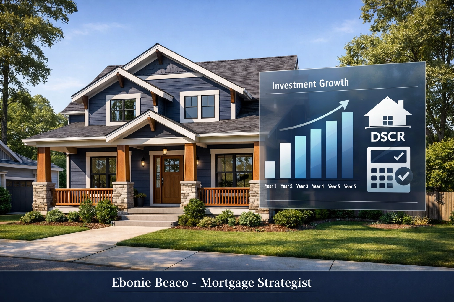 Renovated Atlanta craftsman home with financial data representing DSCR investor loan growth.