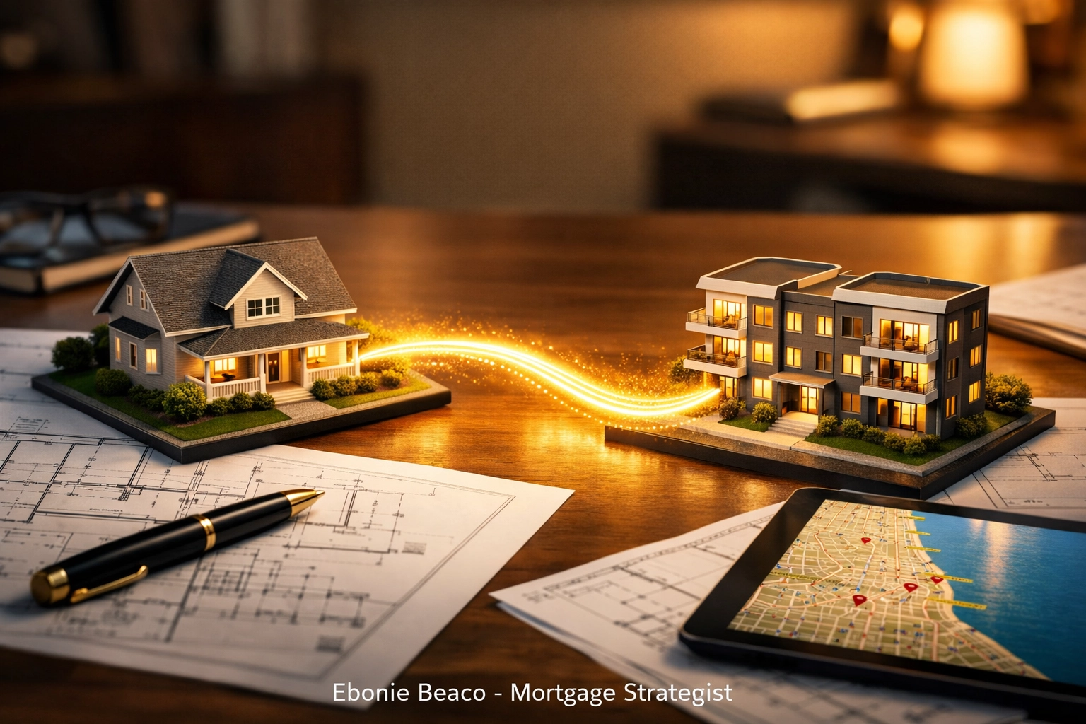 Architectural models showing a Virginia HELOC lender strategy for funding a multi-unit investment property.