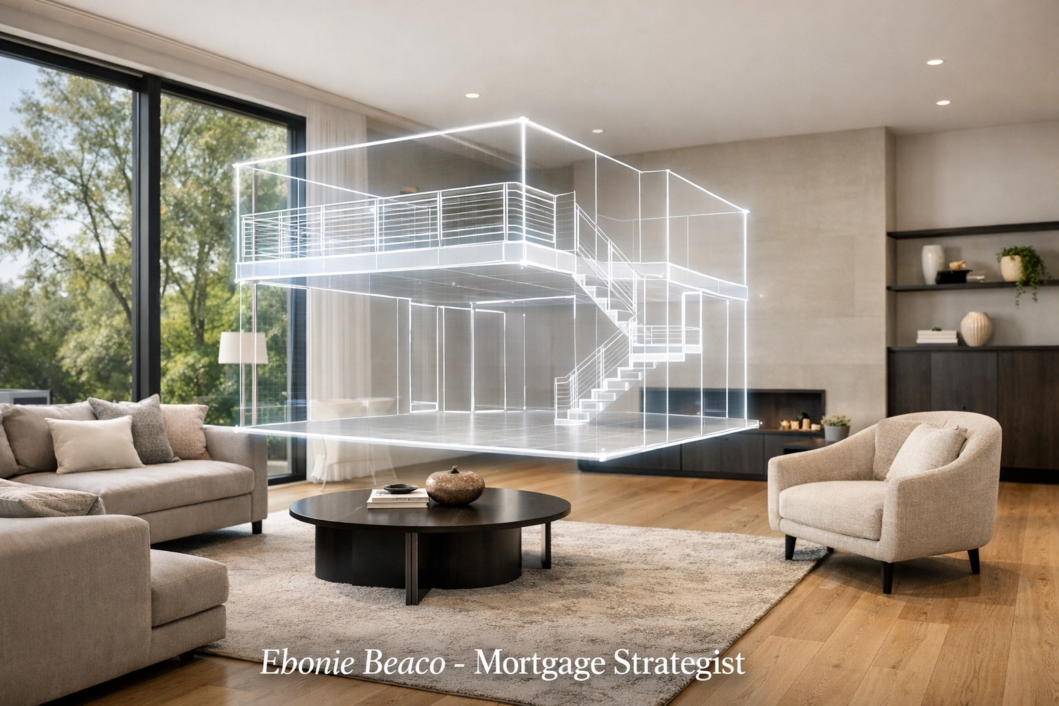 Modern living room illustrating home renovation potential through a phased HELOC draw strategy.