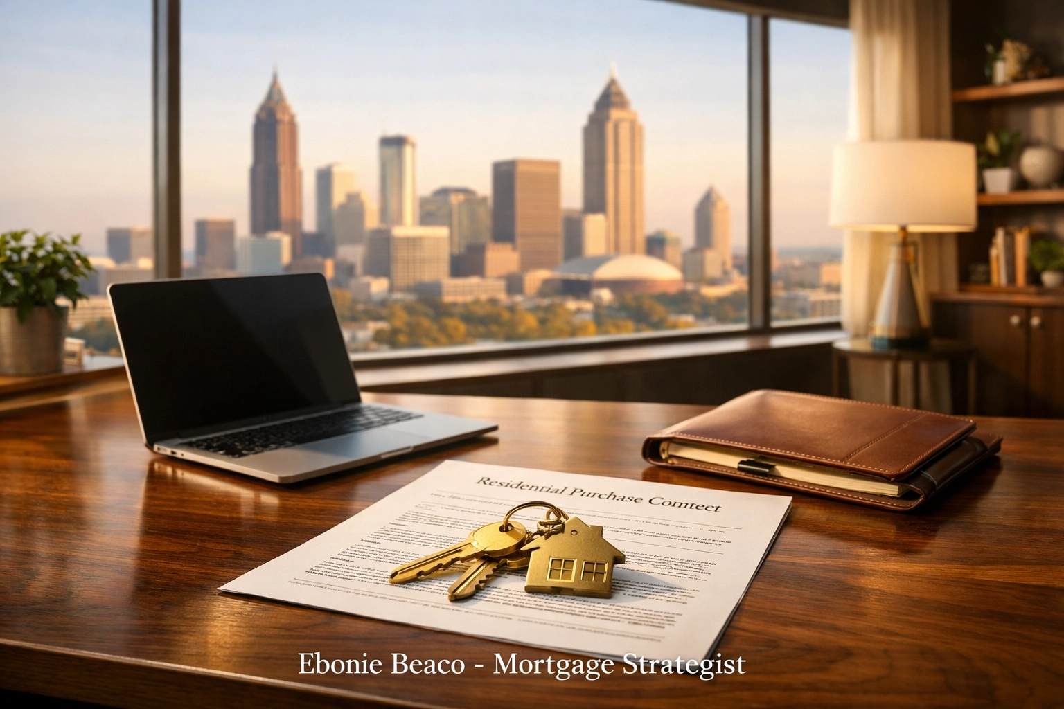 Modern office with house keys and contracts illustrating a successful real estate wholesale business in Atlanta.