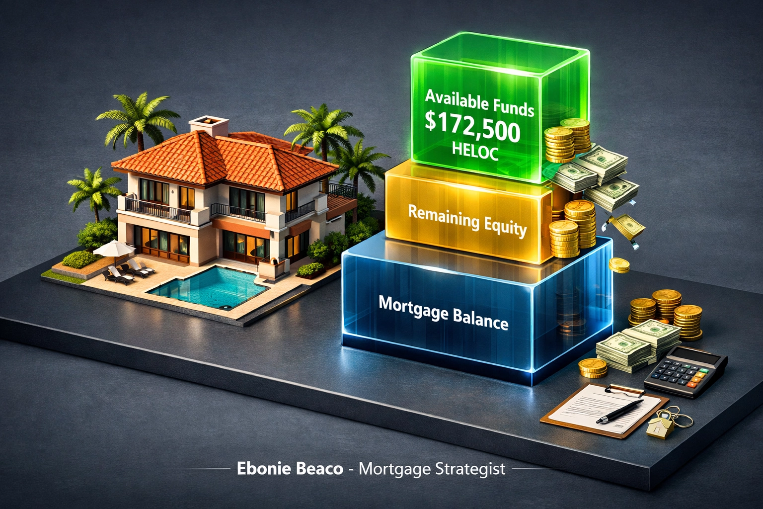 Chart illustrating home equity and available HELOC funds for a Florida residential property.