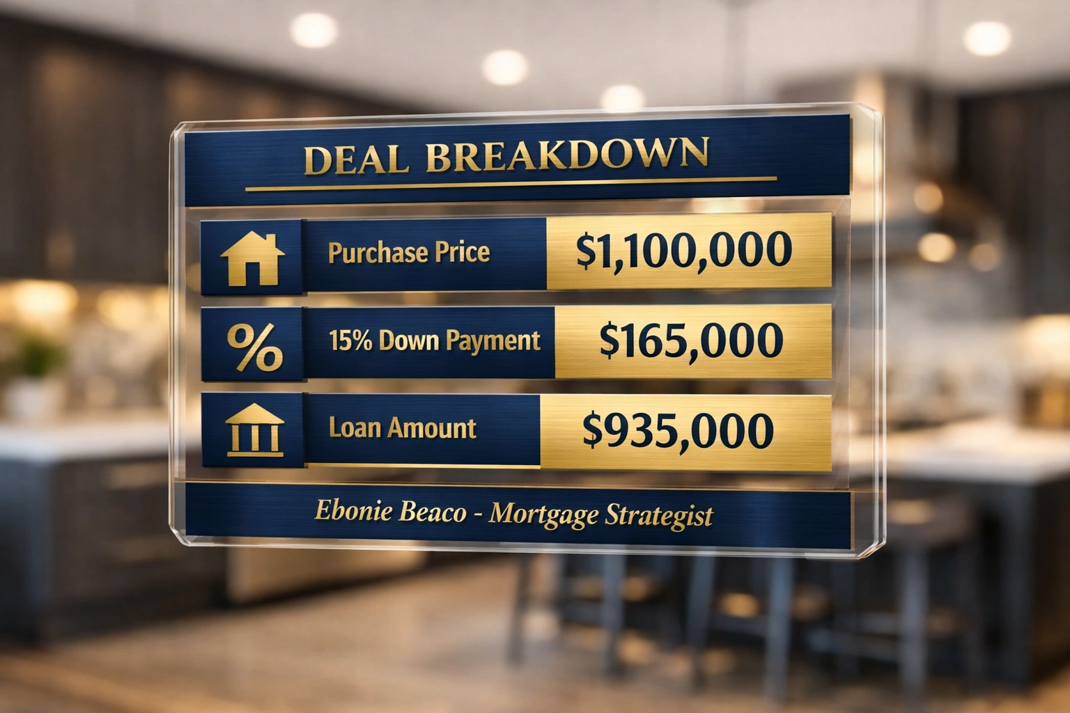 Financial deal breakdown for an Atlanta high balance loan featuring purchase price and down payment amounts.