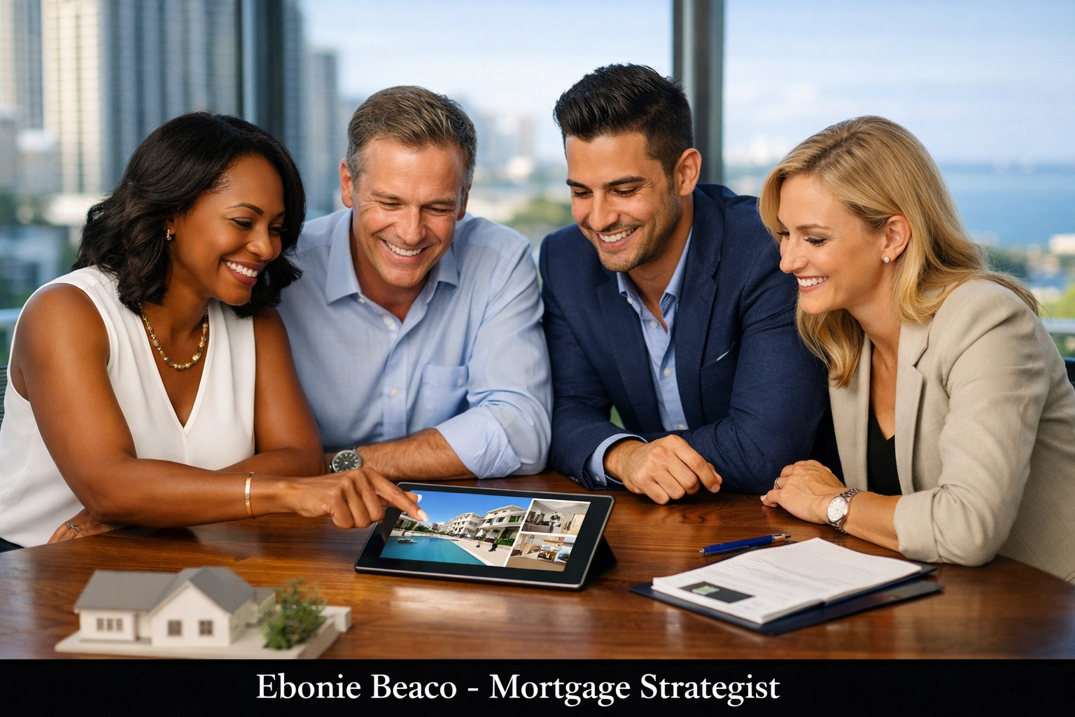 Real estate investors networking in a Miami office to build a cash buyers list for wholesaling.