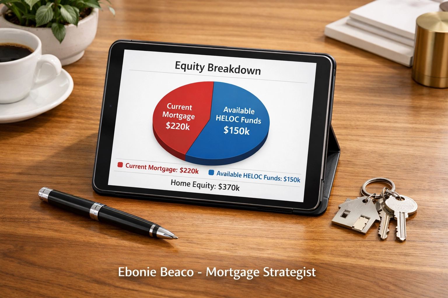 Financial chart showing a home equity breakdown between mortgage balance and available HELOC funds.