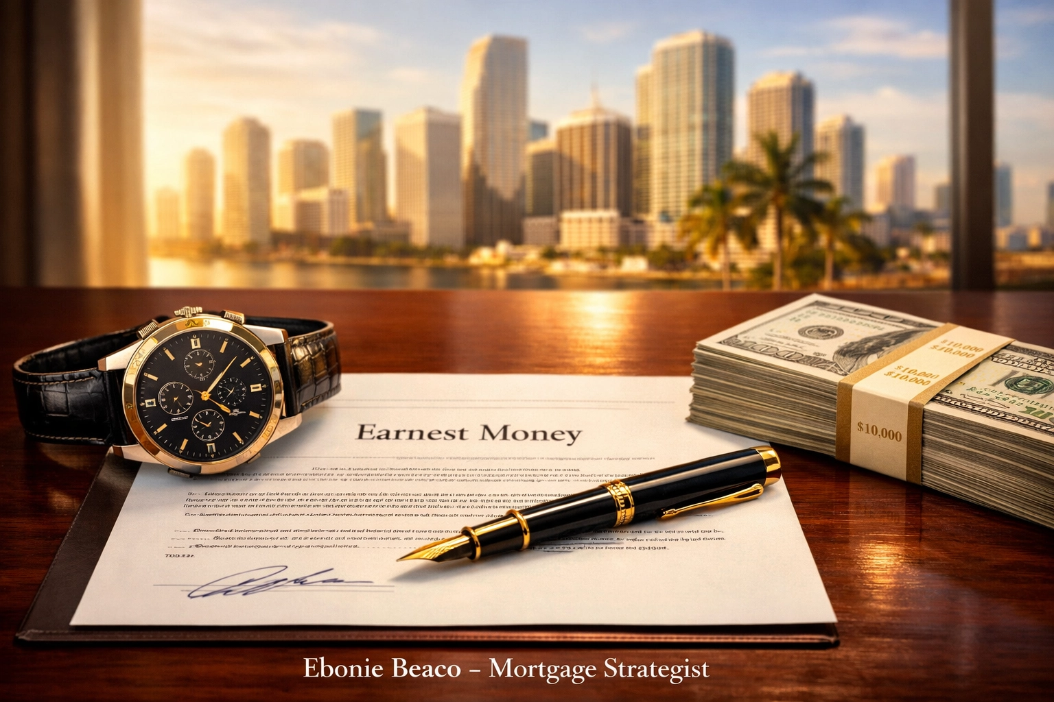 Signed real estate contract and cash deposit representing EMD timelines in a wholesale deal.