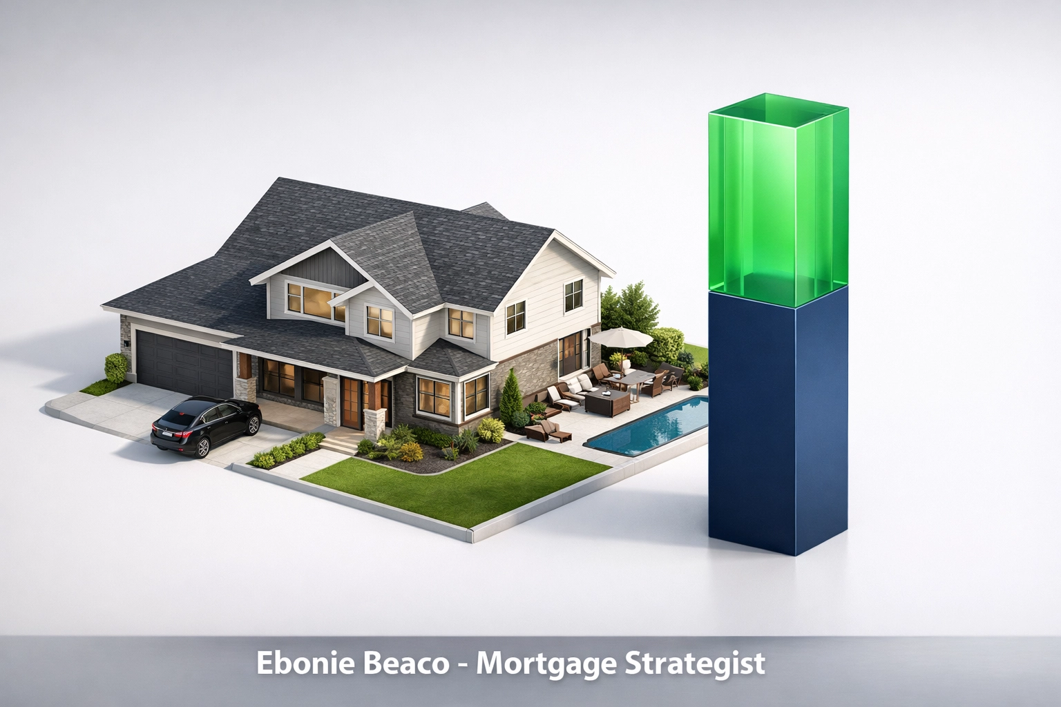 Visual representation of unlocked home equity and property value calculation for a suburban home.