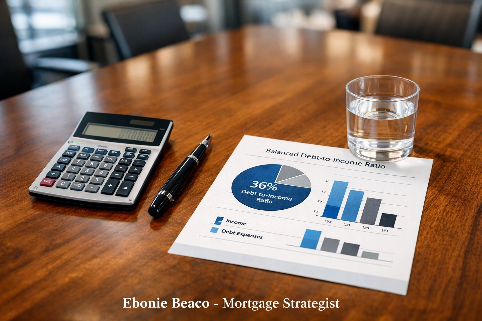 Debt-to-income ratio calculation for an Atlanta real estate investor on professional documents.