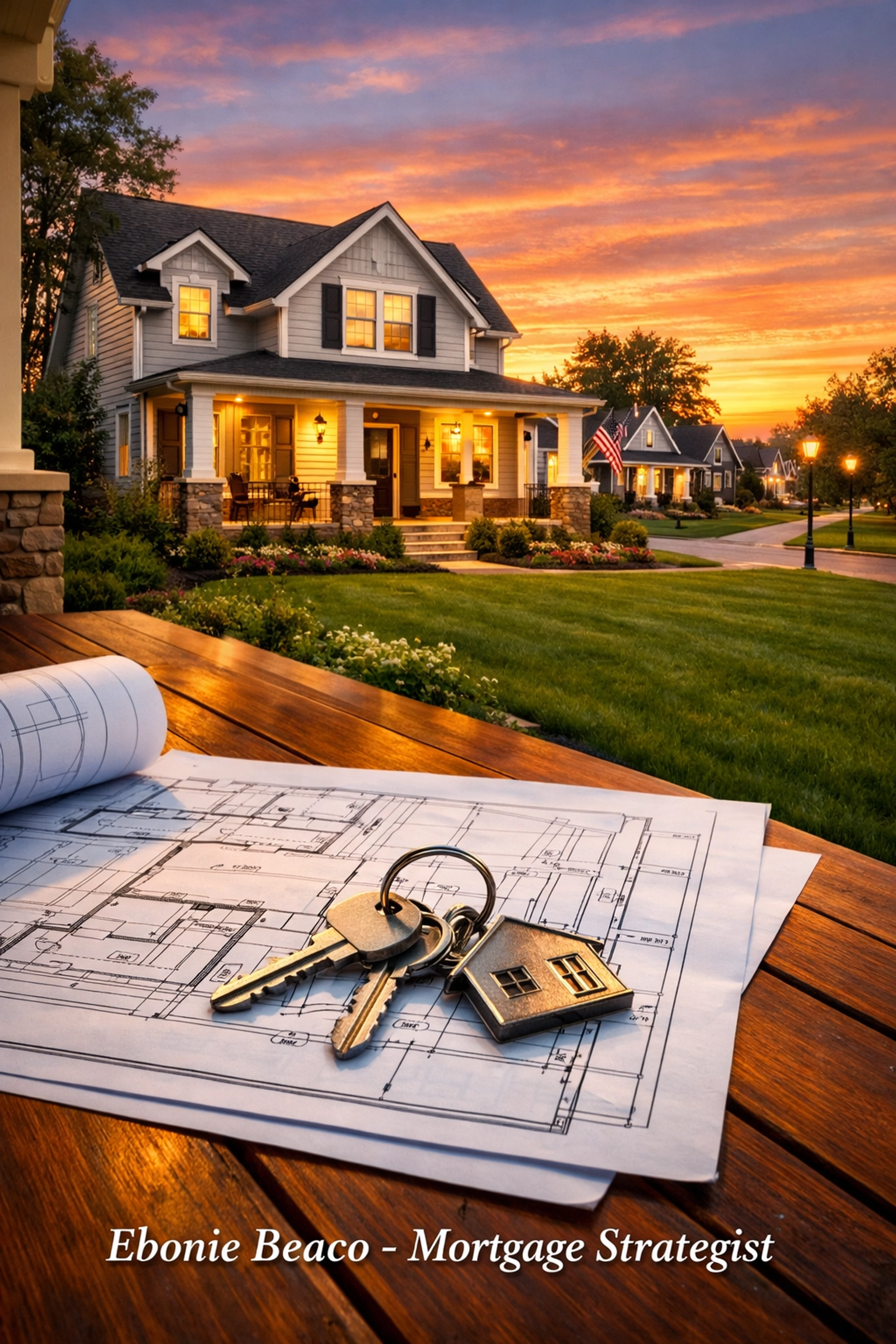 House keys and blueprints for a Virginia real estate investment project financed by a HELOC.