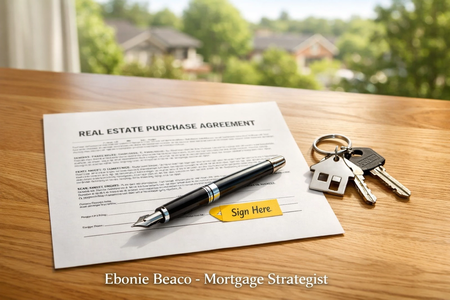 Real estate wholesale contract and house keys on a desk, representing a secure assignment of contract.