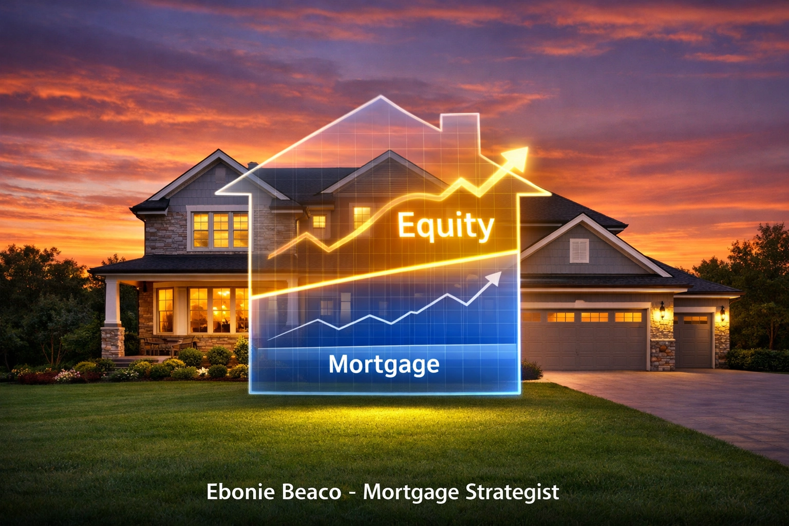 Suburban home showing a digital equity chart for financial planning with a Missouri HELOC lender.