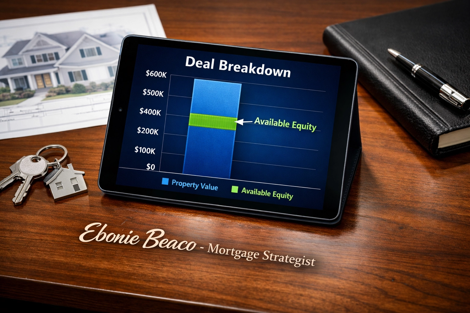 Digital tablet showing home equity calculations for a Georgia HELOC lender in the Atlanta market.