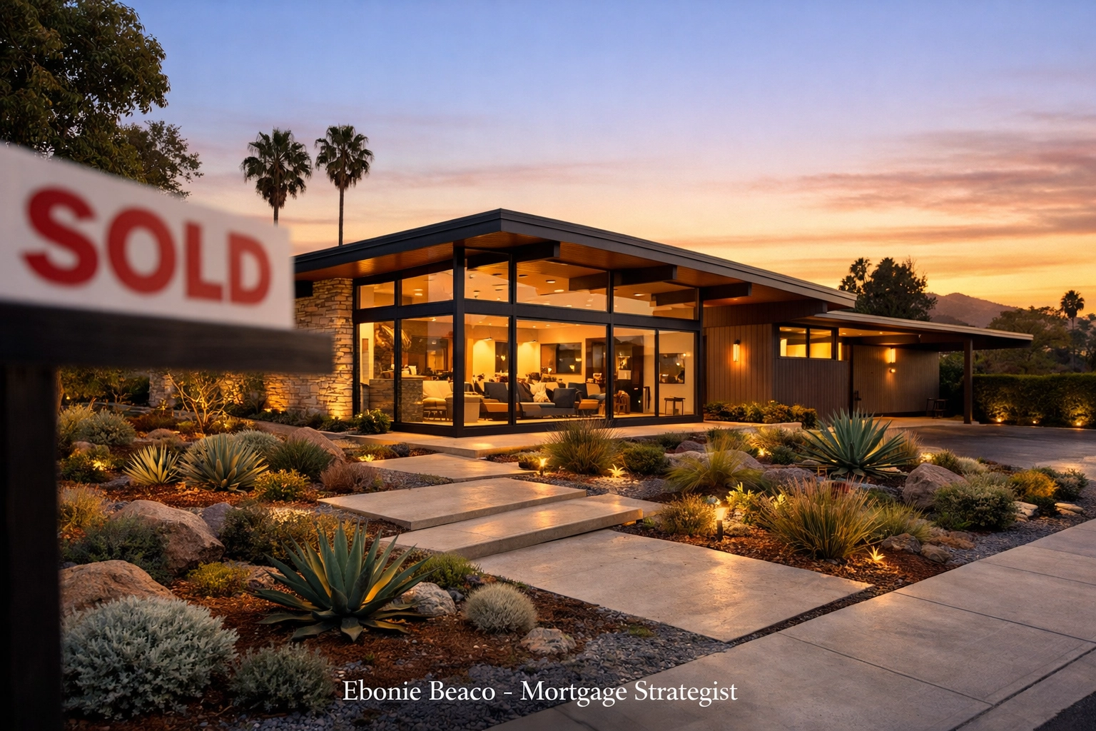 Modern Los Angeles home with a sold sign highlighting quick California fix and flip loans.
