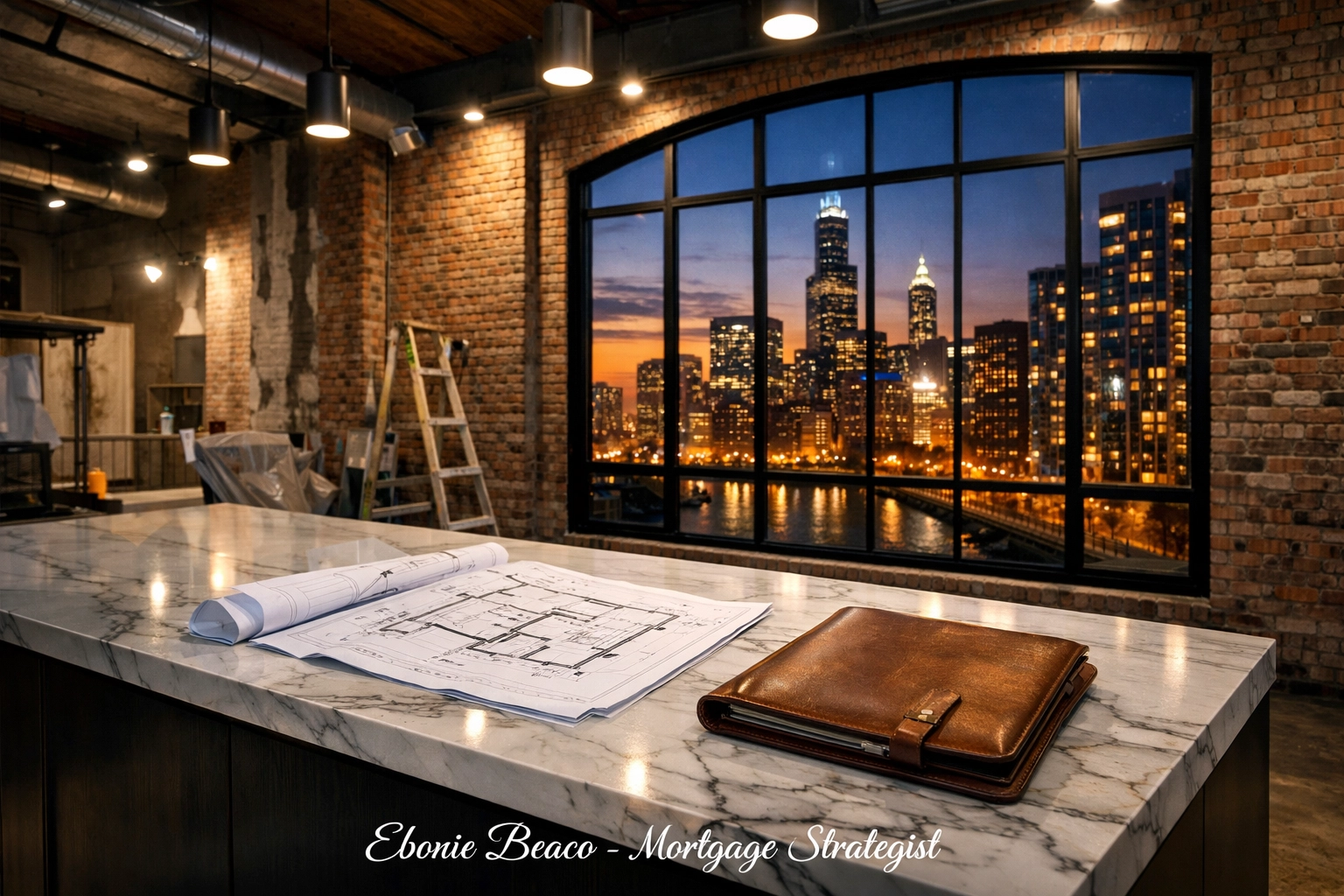 Chic Chicago loft renovation showcasing real estate investment projects funded by bridge loans and home equity.
